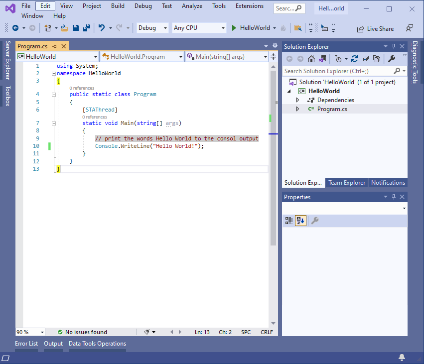 Visual Studio 2019 startup screen